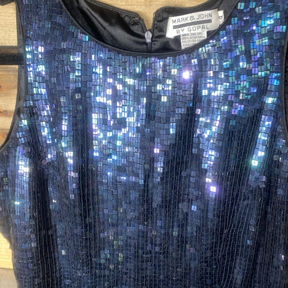 Vintage Mark & John by Gopa Sequin/Silk Shift Coctail Mini Dress Size 4 Black - Picture 3 of 8